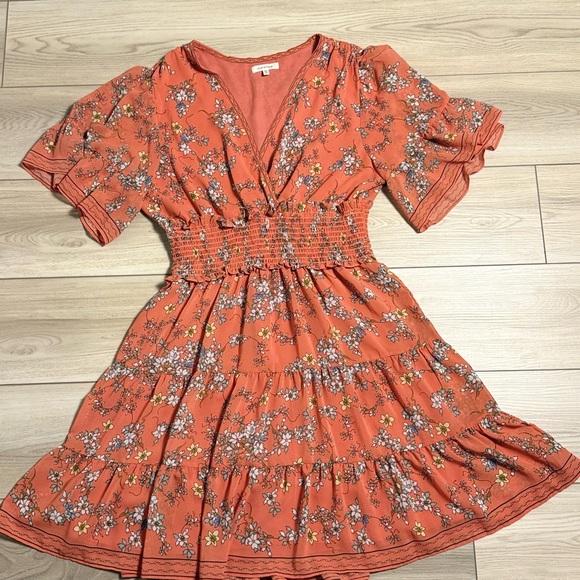 Max Studio Floral Tiered Dress XL Boho Smocked Waist - Picture 4 of 8